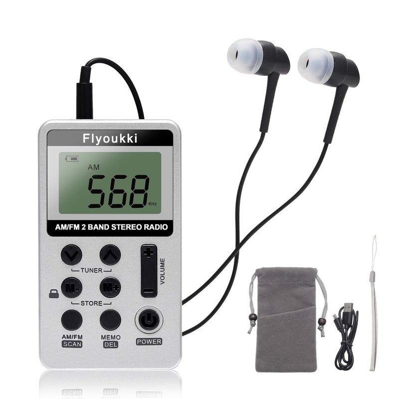 Flyoukki Pocket Small Radio by Flyoukki, Personal Mini AM FM Portable Digital Tuning Transistor Radios with Best Reception, Earphones, Lanyard and Rechargeable Battery for Walking Jogging Exercising (Black) - Image 1